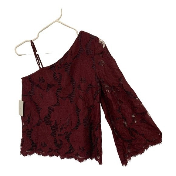 NWT 1.State | The Curator Women’s One Shoulder Lace Deep Claret Top XS - Picture 3 of 7